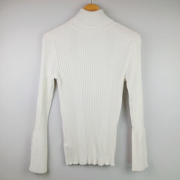 Anthropologie SZ M Cream Ribbed Turtleneck With Button Sleeve Details - Picture 5 of 6